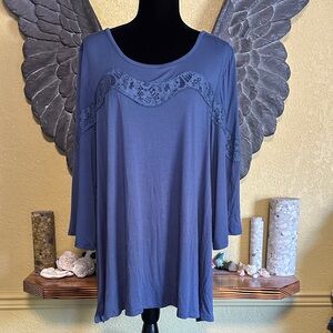89th & Madison Blue Lace Detail Top